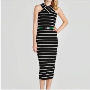 Ted Baker London Canna Crossover Midi Dress Black and White Stripe Size 1